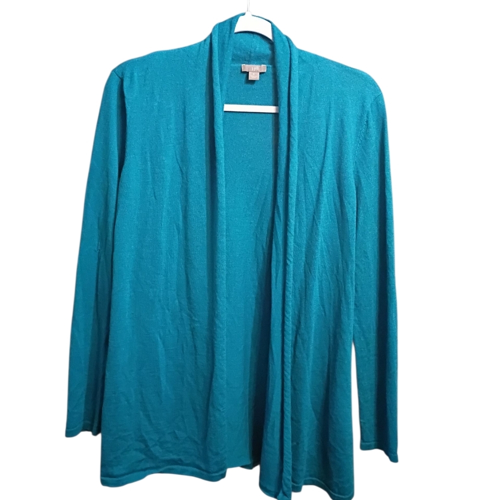 J. Jill 100% Merino Wool Open Cardigan Size Medium Lightweight Sweater Teal
